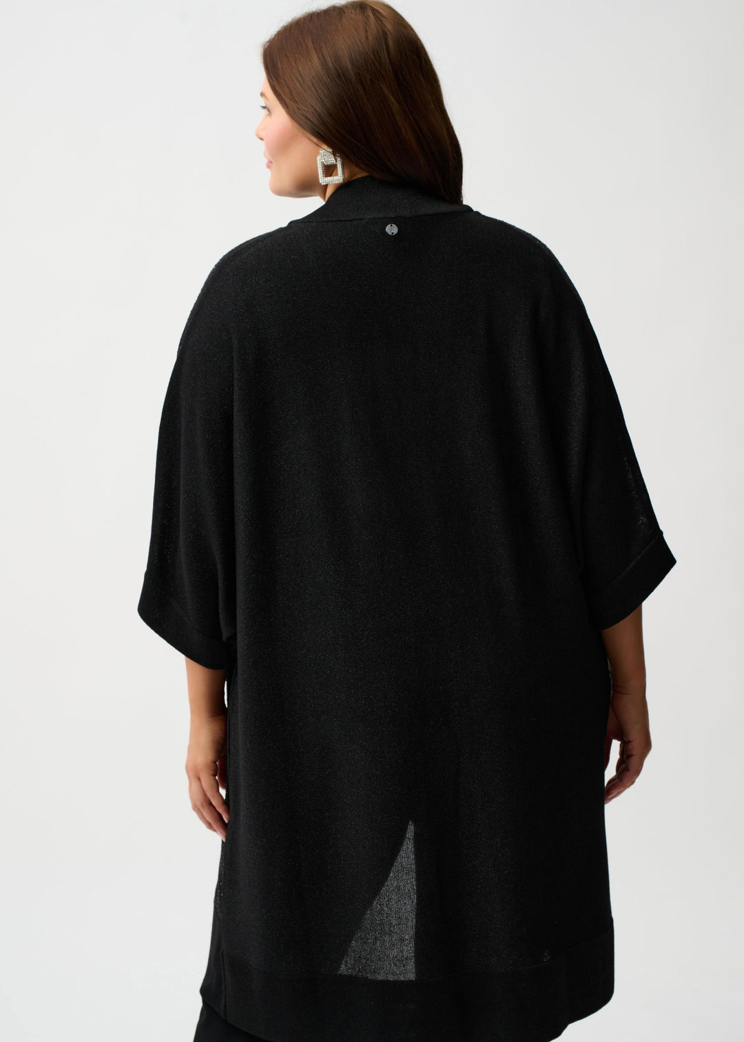 front view of plus size Joseph Ribkoff Sweater Knit cardigan with Stud Details in Black