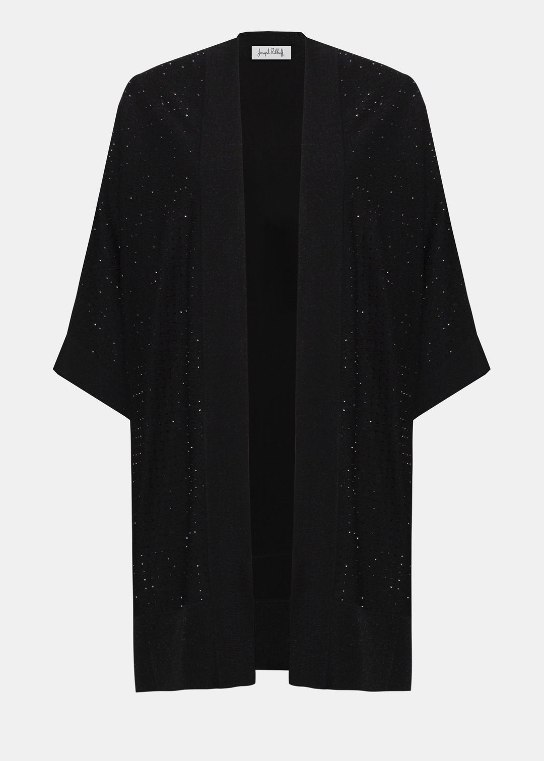 Front view of plus size Joseph Ribkoff Sweater Knit cardigan with Stud Details in Black