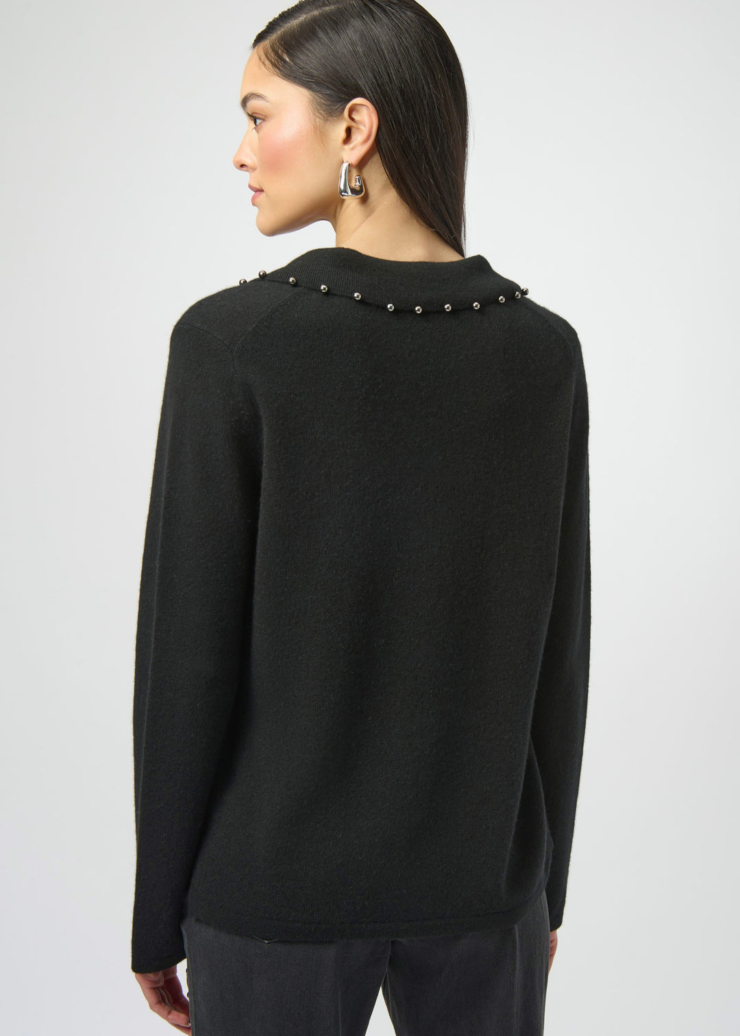 back view of plus size Joseph Ribkoff Cashmere Long Sleeve Sweater in Black