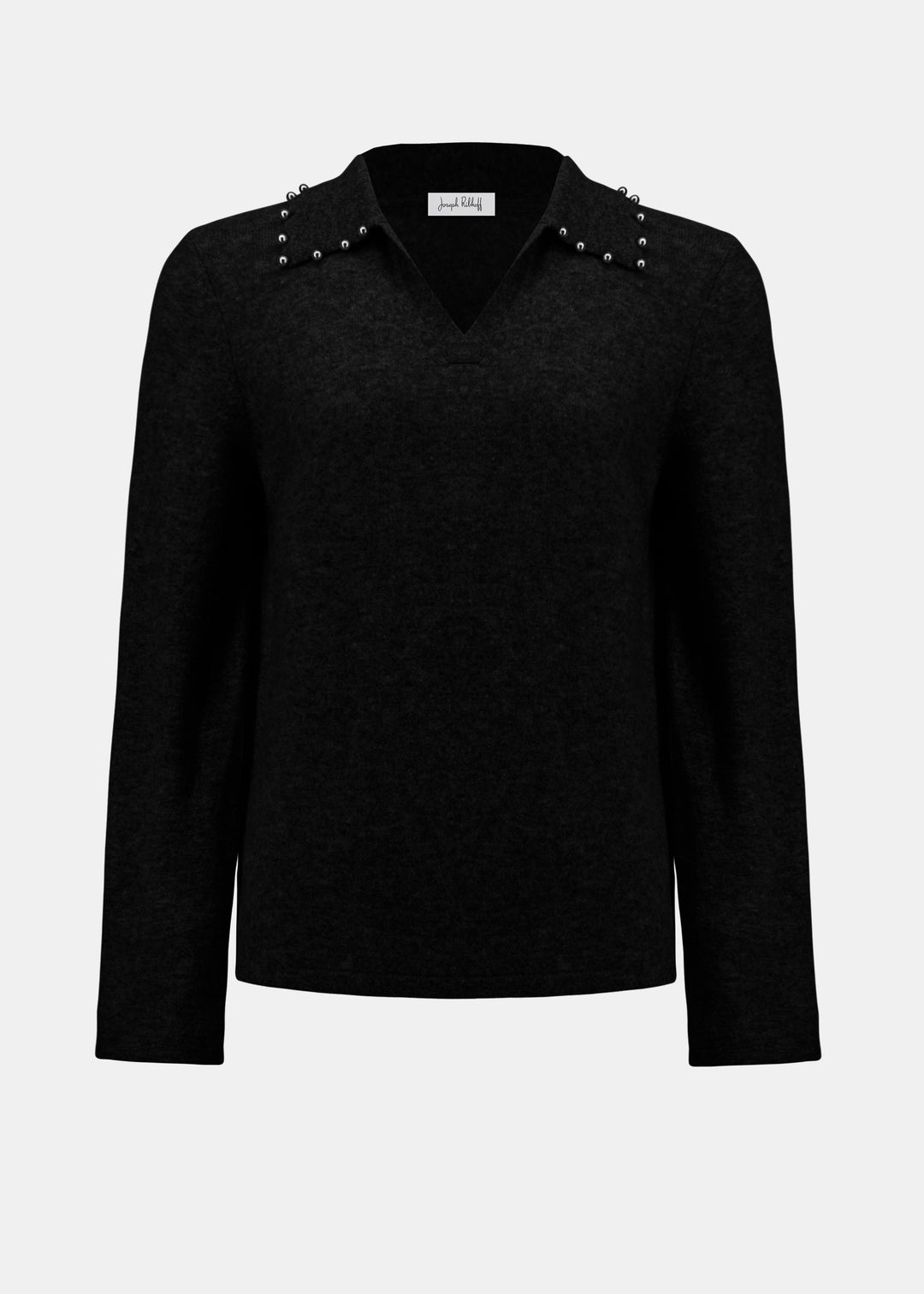 front view of plus size Joseph Ribkoff Cashmere Long Sleeve Sweater in Black