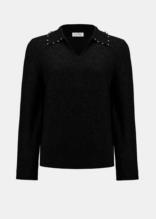 front view of plus size Joseph Ribkoff Cashmere Long Sleeve Sweater in Black