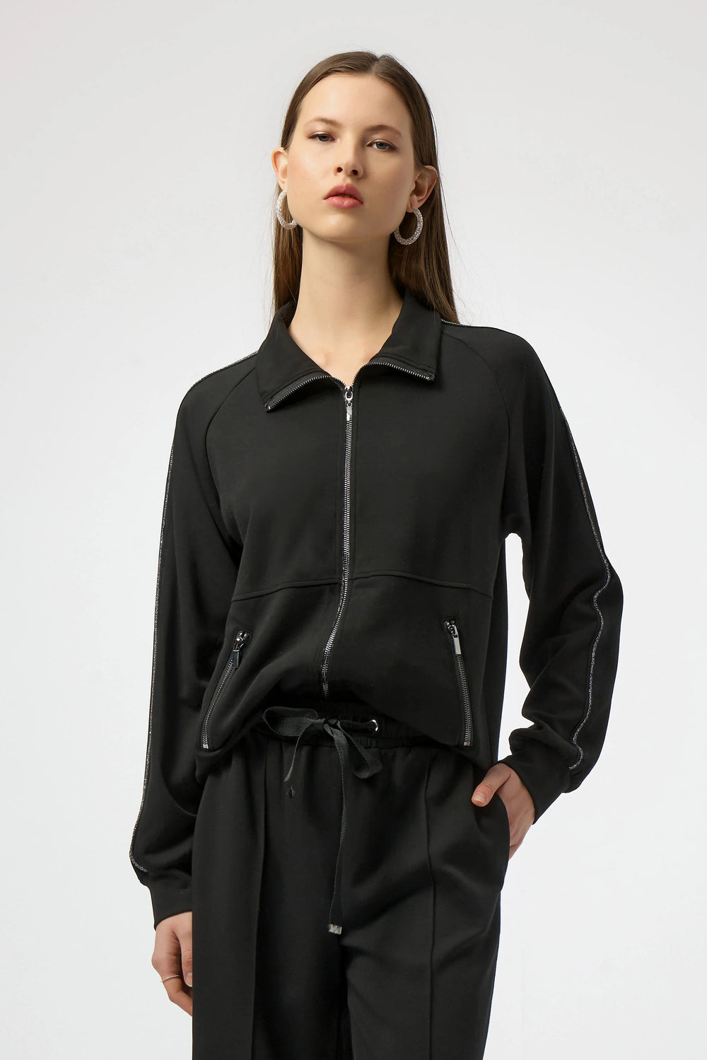 Joseph Ribkoff Scuba Jersey Funnel Neck Jacket in Black