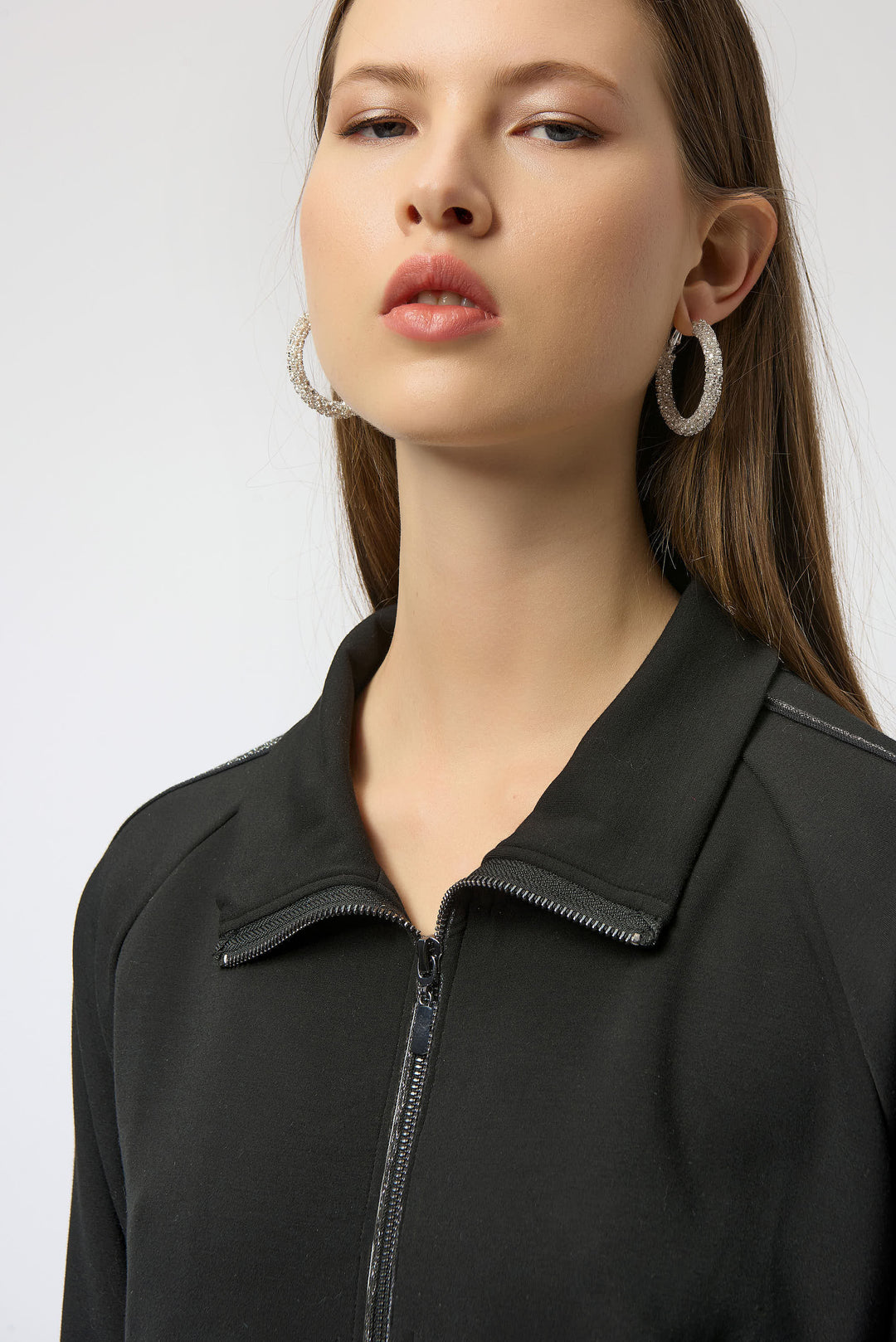 Joseph Ribkoff Scuba Jersey Funnel Neck Jacket in Black