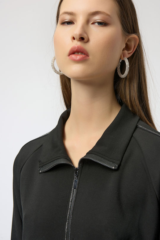 Joseph Ribkoff Scuba Jersey Funnel Neck Jacket in Black