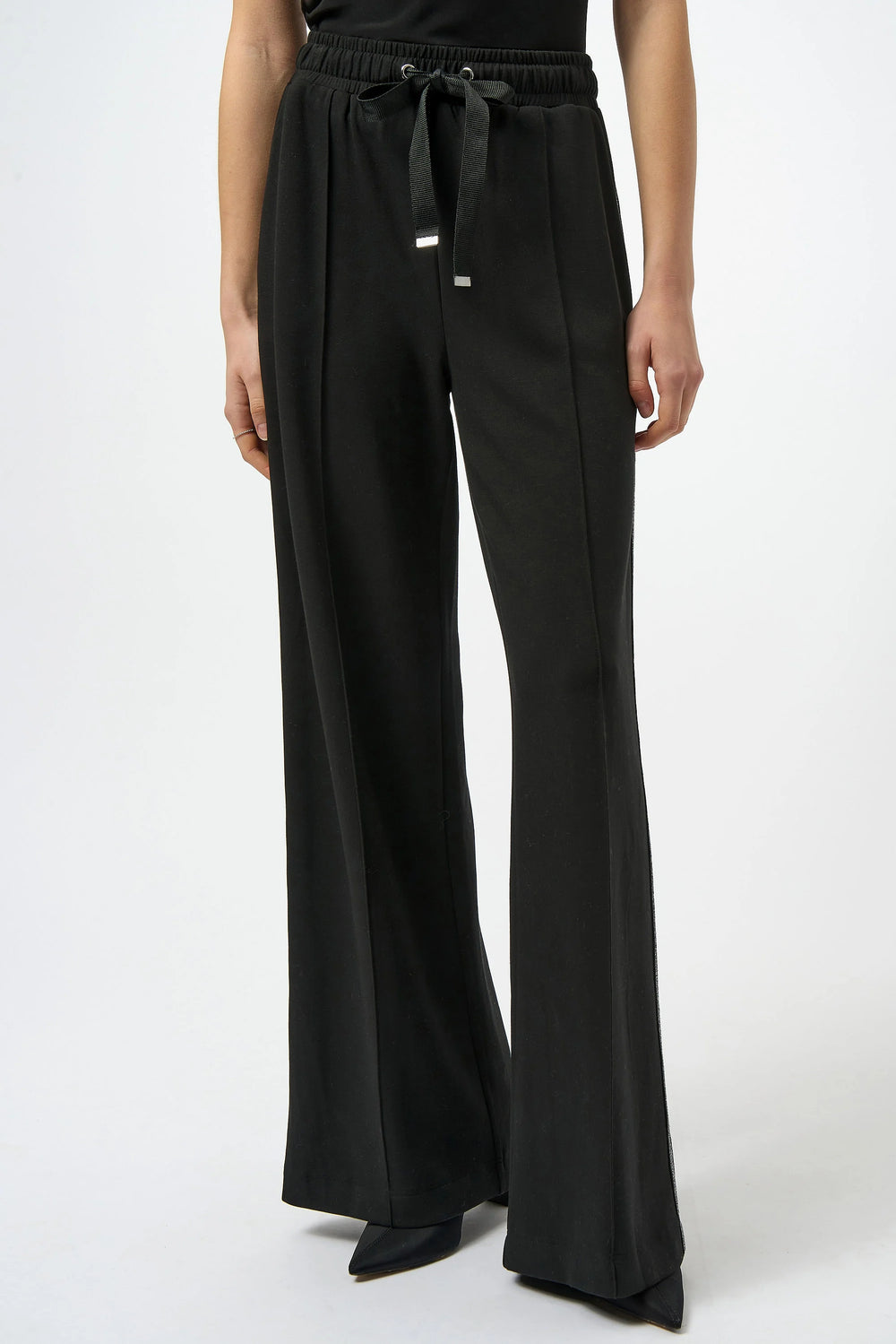 Joseph Ribkoff Scuba Jersey Wide Leg Drawstring Waist Pant in Black