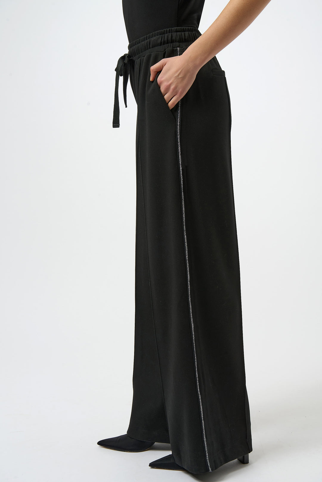 Joseph Ribkoff Scuba Jersey Wide Leg Drawstring Waist Pant in Black
