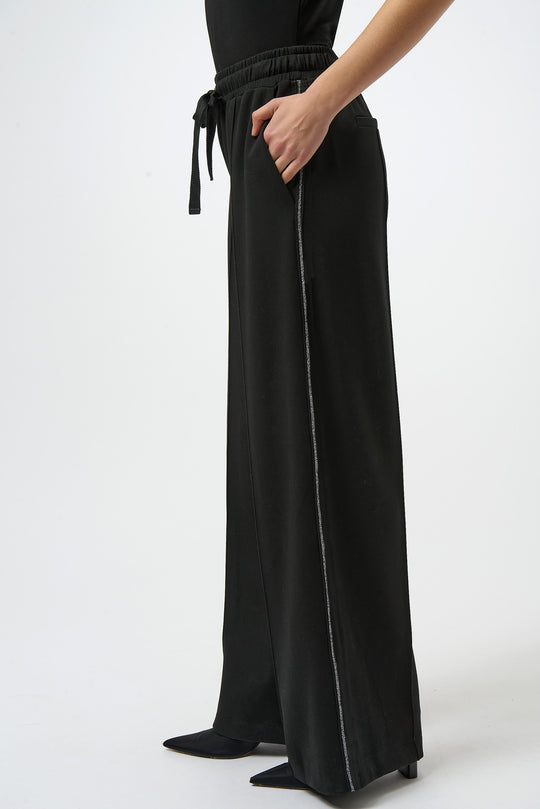 Joseph Ribkoff Scuba Jersey Wide Leg Drawstring Waist Pant in Black