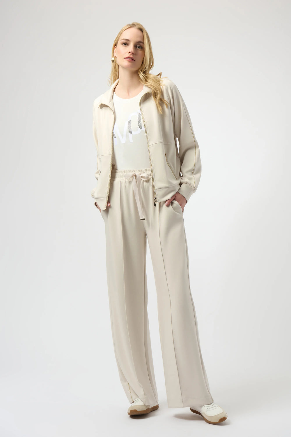 Joseph Ribkoff Scuba Jersey Wide Leg Drawstring Waist Pant in Birch