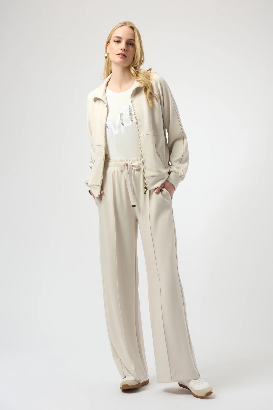 Joseph Ribkoff Scuba Jersey Wide Leg Drawstring Waist Pant in Birch