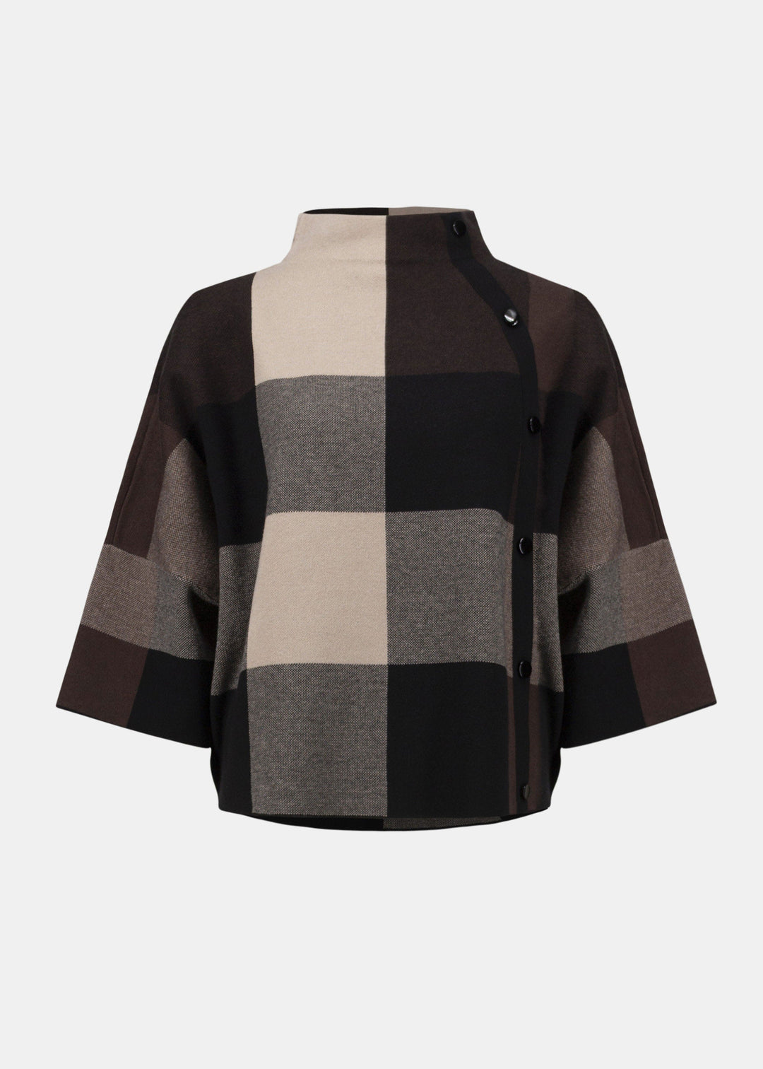Plaid patterned poncho on a white background