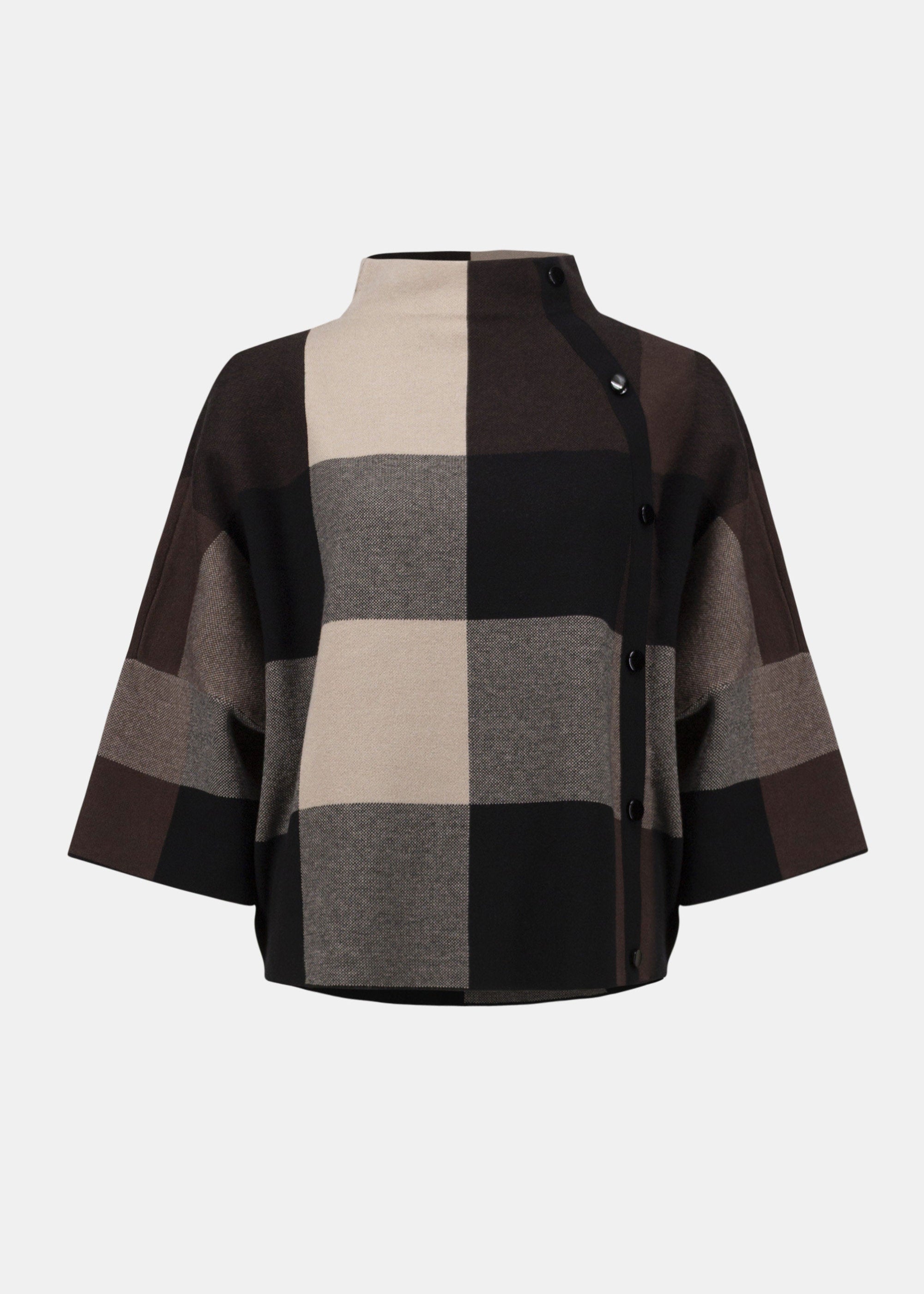 Plaid patterned poncho on a white background