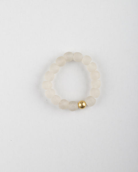 Toni Plus White Recycled Glass Bead Stretch Bracelet Brass Charm Gold in White/Gold