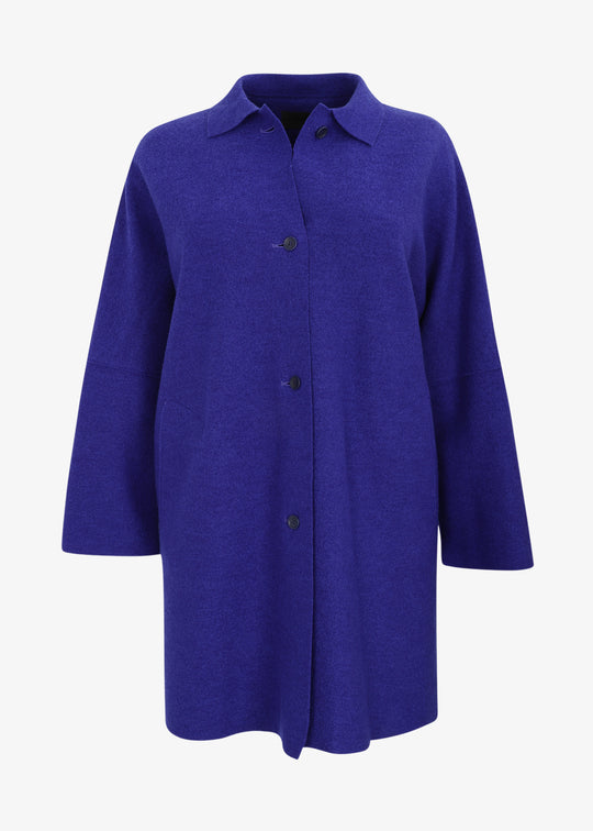 Oska Boiled wool Long Coat with Collar in Clematis