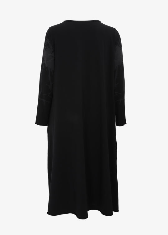 Luukaa Branch Print Jersey A-Line Lilith Dress in Ink Black