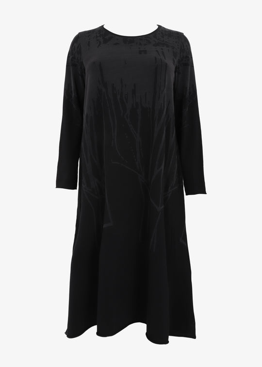 Luukaa Branch Print Jersey A-Line Lilith Dress in Ink Black