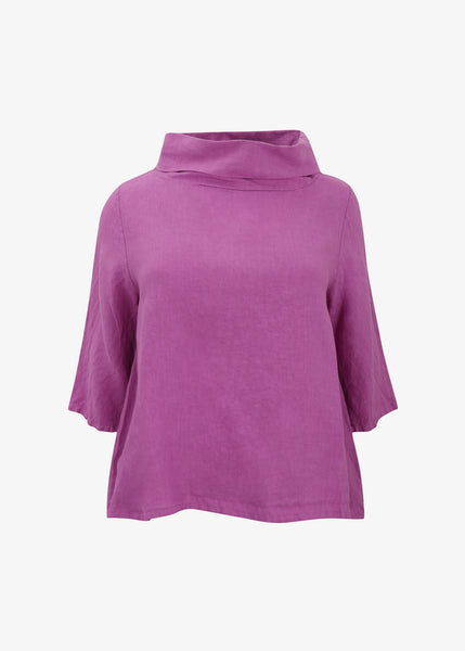 Bryn Walker Light Linen Etta Cowl-neck 3/4 Sleeve Top in Digitalis