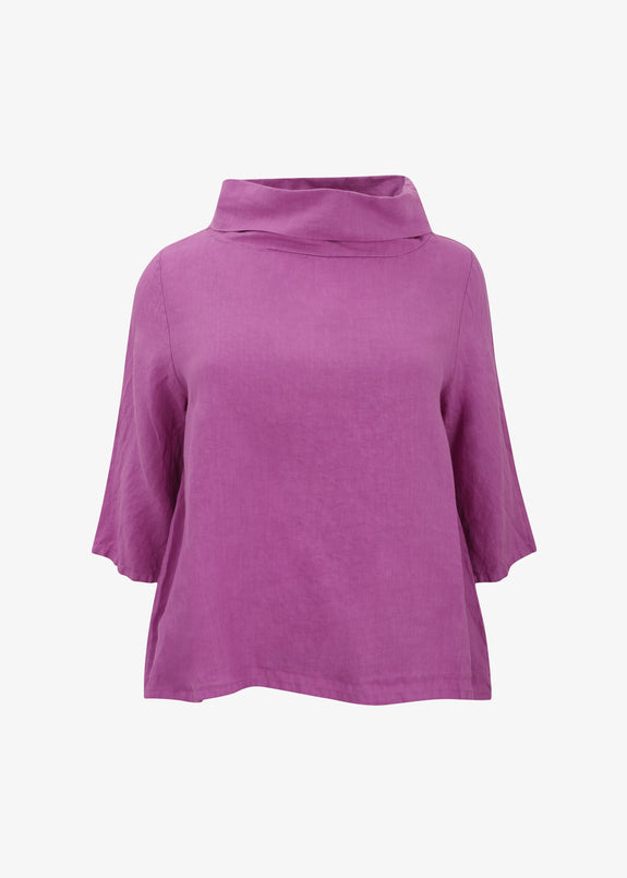 Bryn Walker Light Linen Etta Cowl-neck 3/4 Sleeve Top in Digitalis