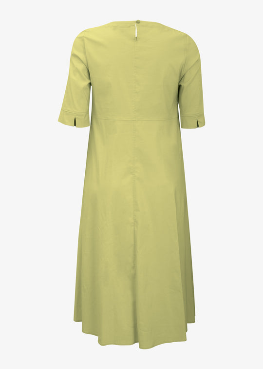 back view Toni T. Stretch Poplin A-Line Long Dress in bamboo green