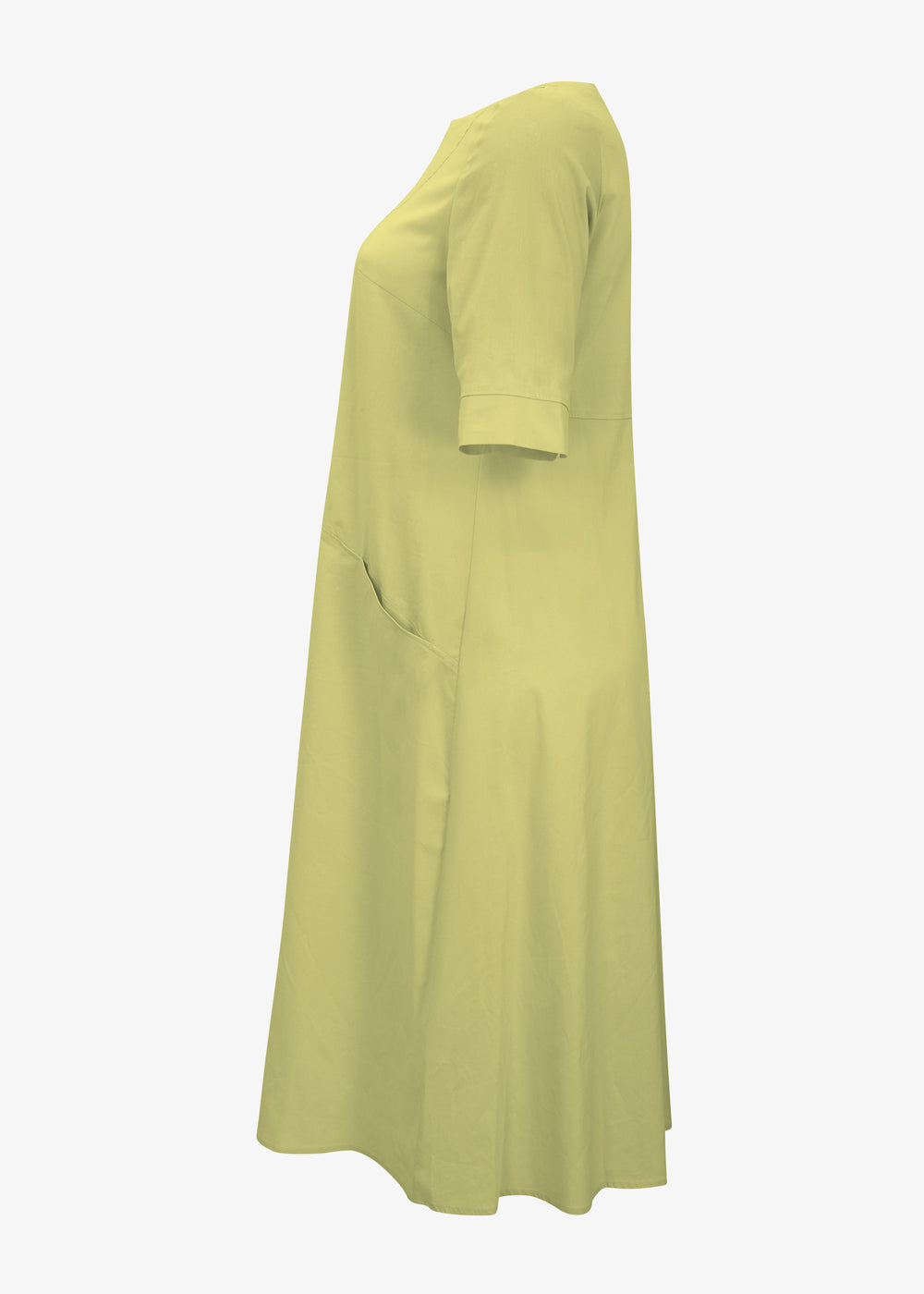 side view Toni T. Stretch Poplin A-Line Long Dress in bamboo green
