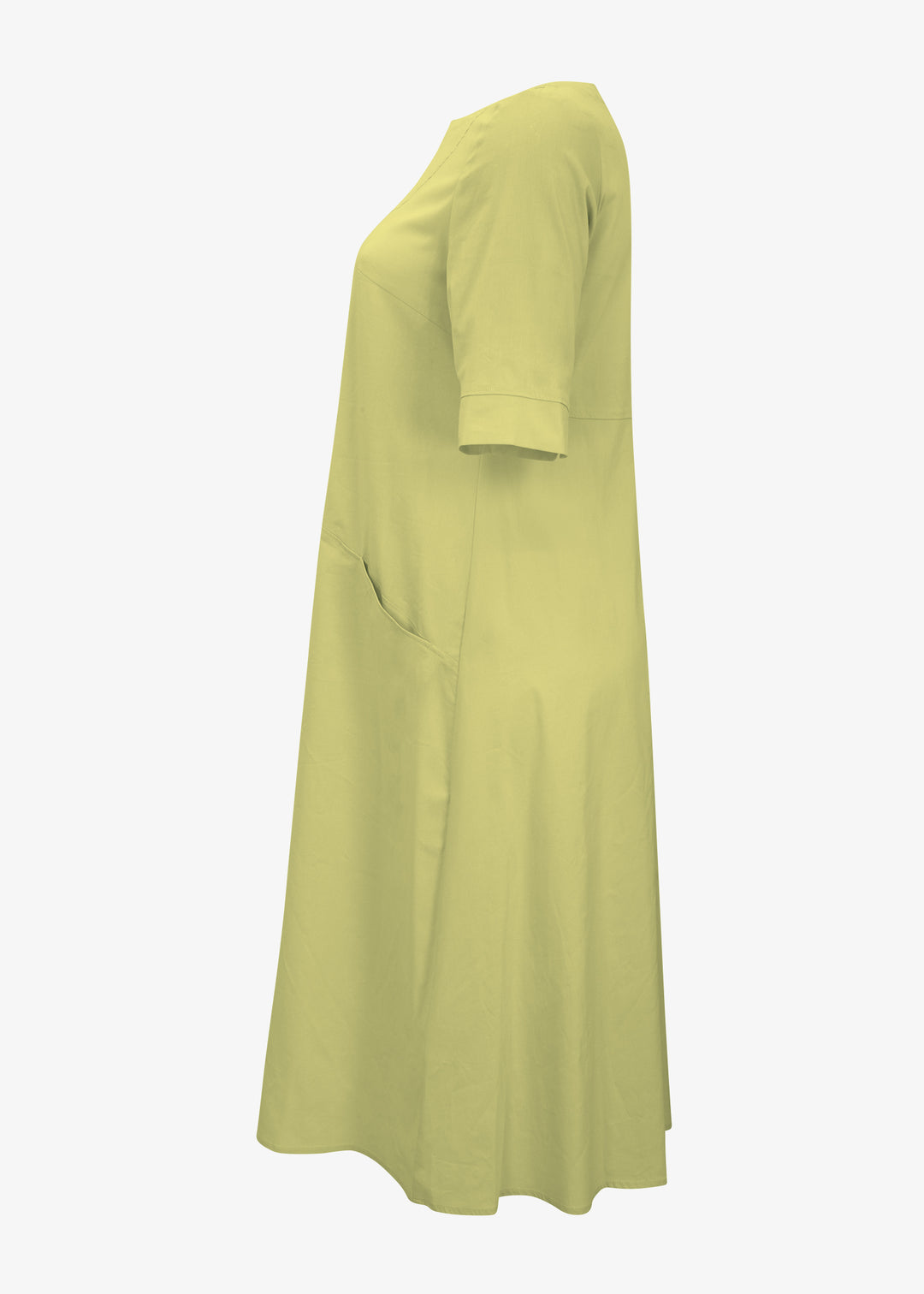 side view Toni T. Stretch Poplin A-Line Long Dress in bamboo green
