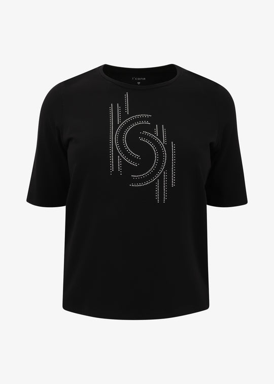 I'Cona Scoop neck Elbow Sleeve Tee in Black