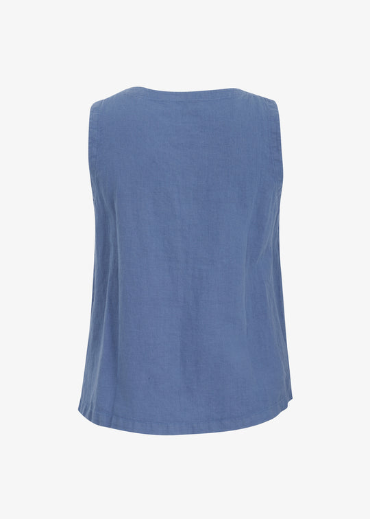 Toni T. Classic Linen Scoop-neck Cami with Side Slits in Blue Dawn