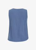 Toni T. Classic Linen Scoop-neck Cami with Side Slits in Blue Dawn
