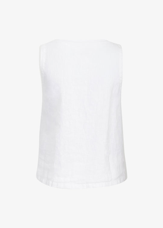 Toni T. Classic Linen Scoop-neck Cami with Side Slits in White