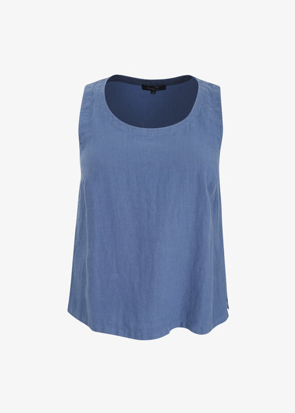 Toni T. Classic Linen Scoop-neck Cami with Side Slits in Blue Dawn