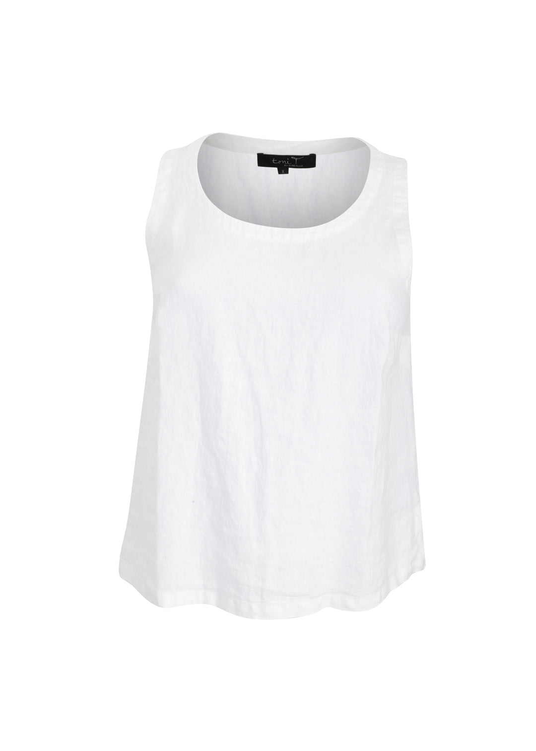 Toni T. Classic Linen Scoop-neck Cami with Side Slits in White