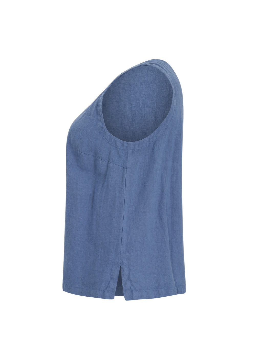 Toni T. Classic Linen Scoop-neck Cami with Side Slits in Blue Dawn
