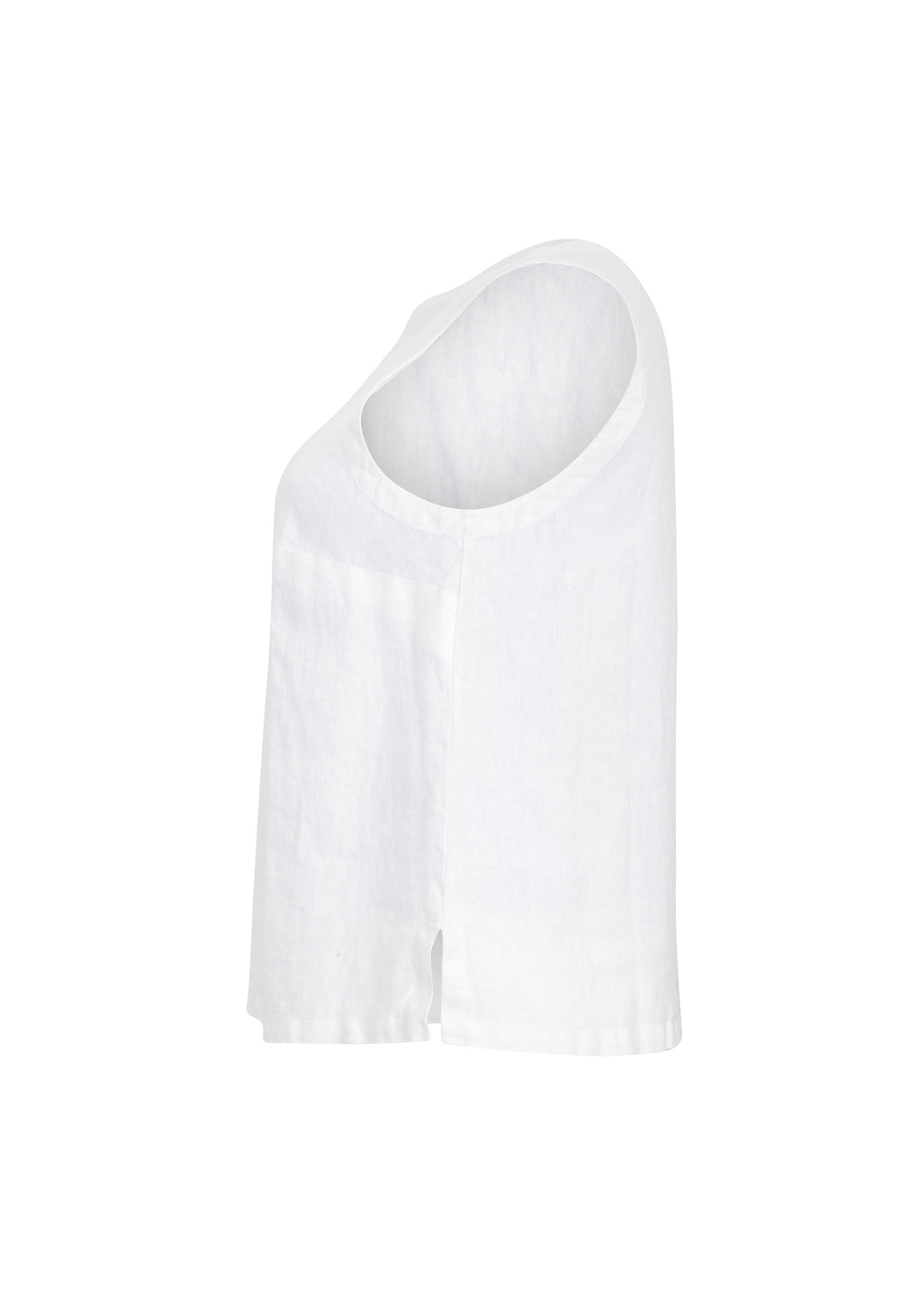 Toni T. Classic Linen Scoop-neck Cami with Side Slits in White