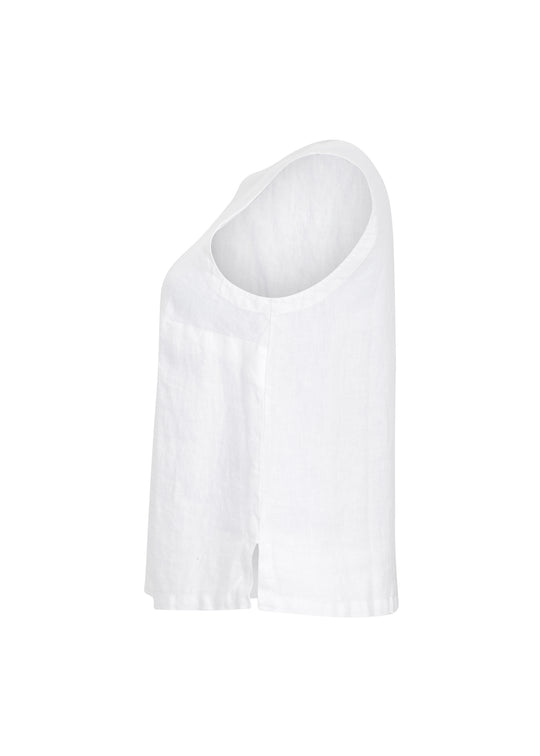 Toni T. Classic Linen Scoop-neck Cami with Side Slits in White