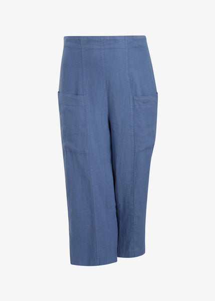 Toni T. Classic Linen Stretch Waist Pull on Pant in Blue Dawn