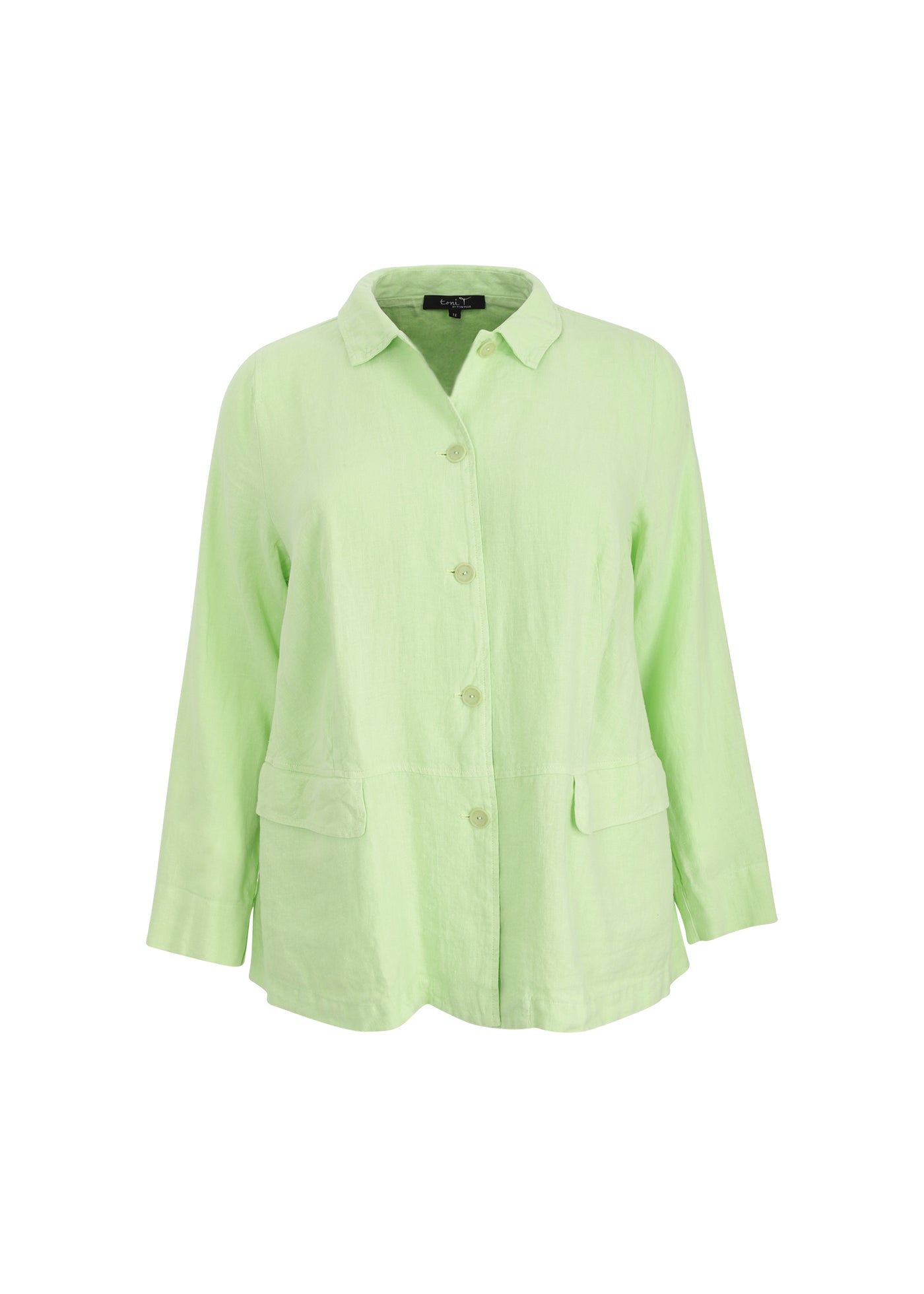 Toni T. Pure Linen Button Front Jacket in Bamboo Green