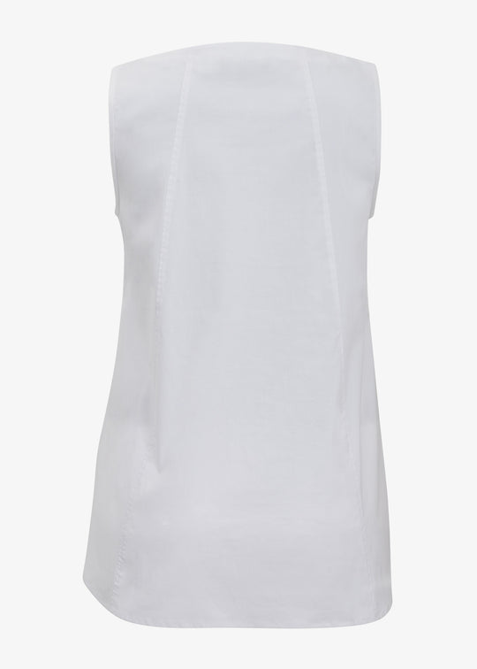 Toni T. Stretch Poplin V-neck Tank With Curved Hem in White