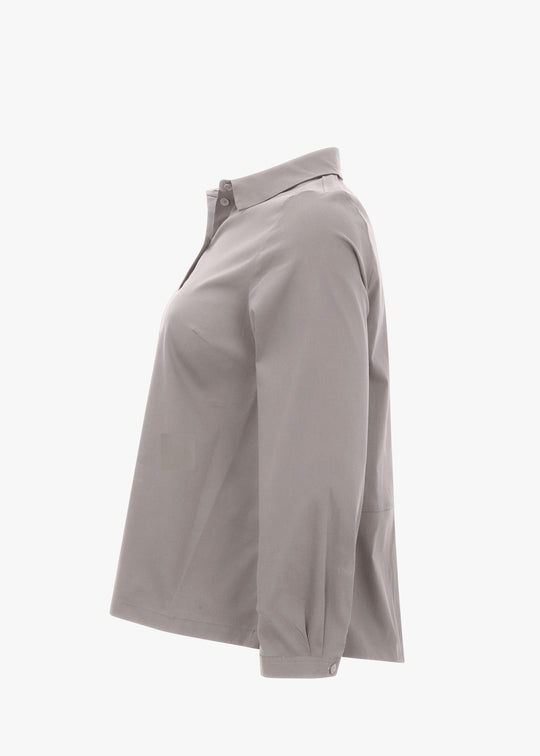 Toni T. Stretch Poplin Long Sleeve A-Line Shirt in Nature