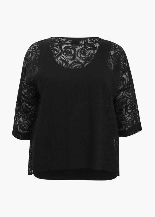 Toni T. Burnout Stretch Poplin Boxy Top in Black