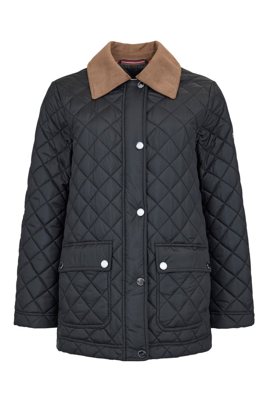 Frandsen Contrast Collar Quilted Barn Jacket with Front Patch Pockets and Zip and Snap Flange Closure Water Repellent in Black