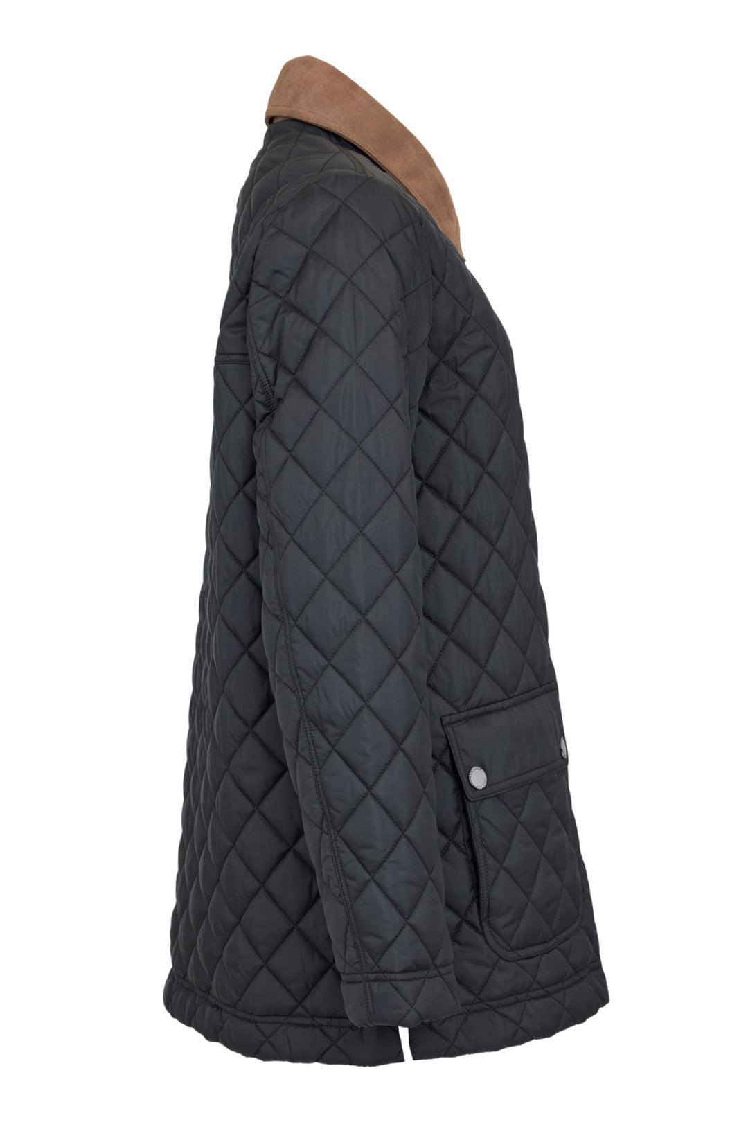 Frandsen Contrast Collar Quilted Barn Jacket with Front Patch Pockets and Zip and Snap Flange Closure Water Repellent in Black