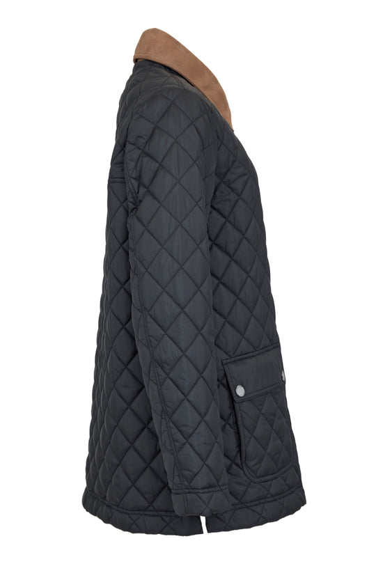 Frandsen Contrast Collar Quilted Barn Jacket with Front Patch Pockets and Zip and Snap Flange Closure Water Repellent in Black