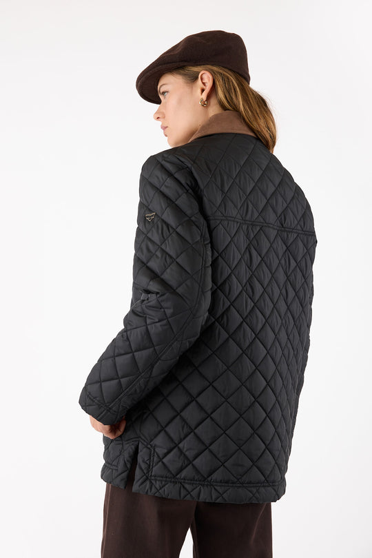 Frandsen Contrast Collar Quilted Barn Jacket with Front Patch Pockets and Zip and Snap Flange Closure Water Repellent in Black