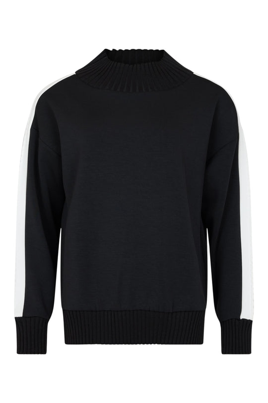 I'cona Scuba Pullover with Rib Mock Neck and Striped Sleeve in Black
