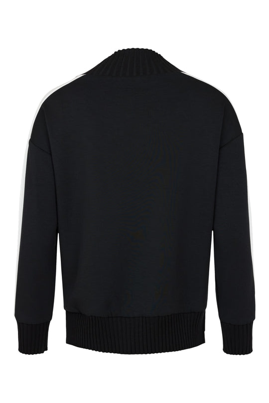 I'cona Scuba Pullover with Rib Mock Neck and Striped Sleeve in Black