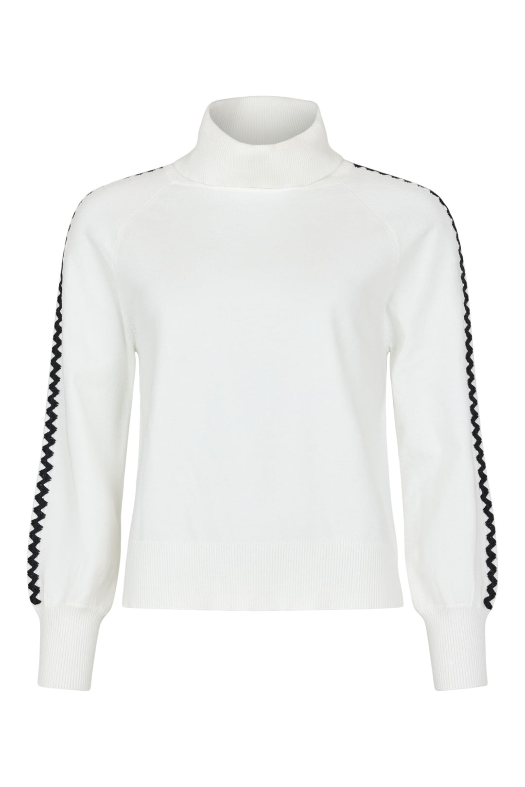 I'cona Off White Loose T-Neck with Rick Rack Stitch Detail Sleeve in Off White