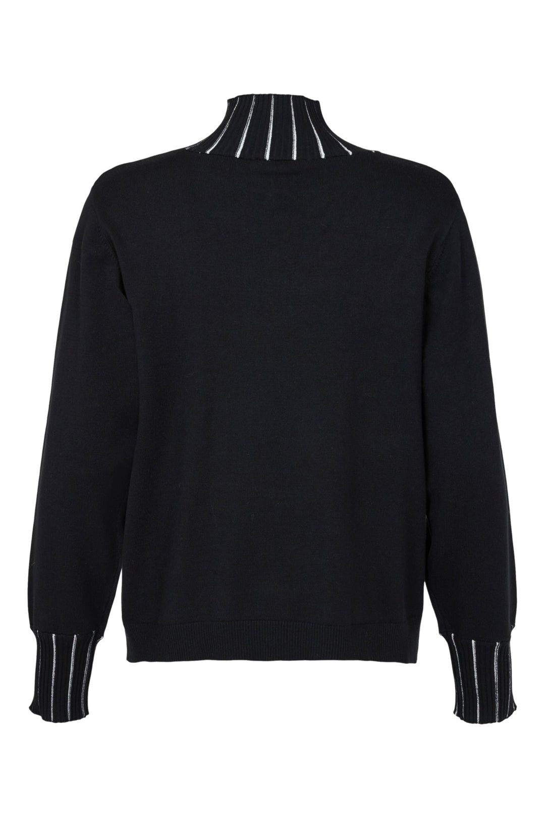 I'cona Long Sleeve Pullover with Striped Rib Trim on Collar and Cuffs in Black