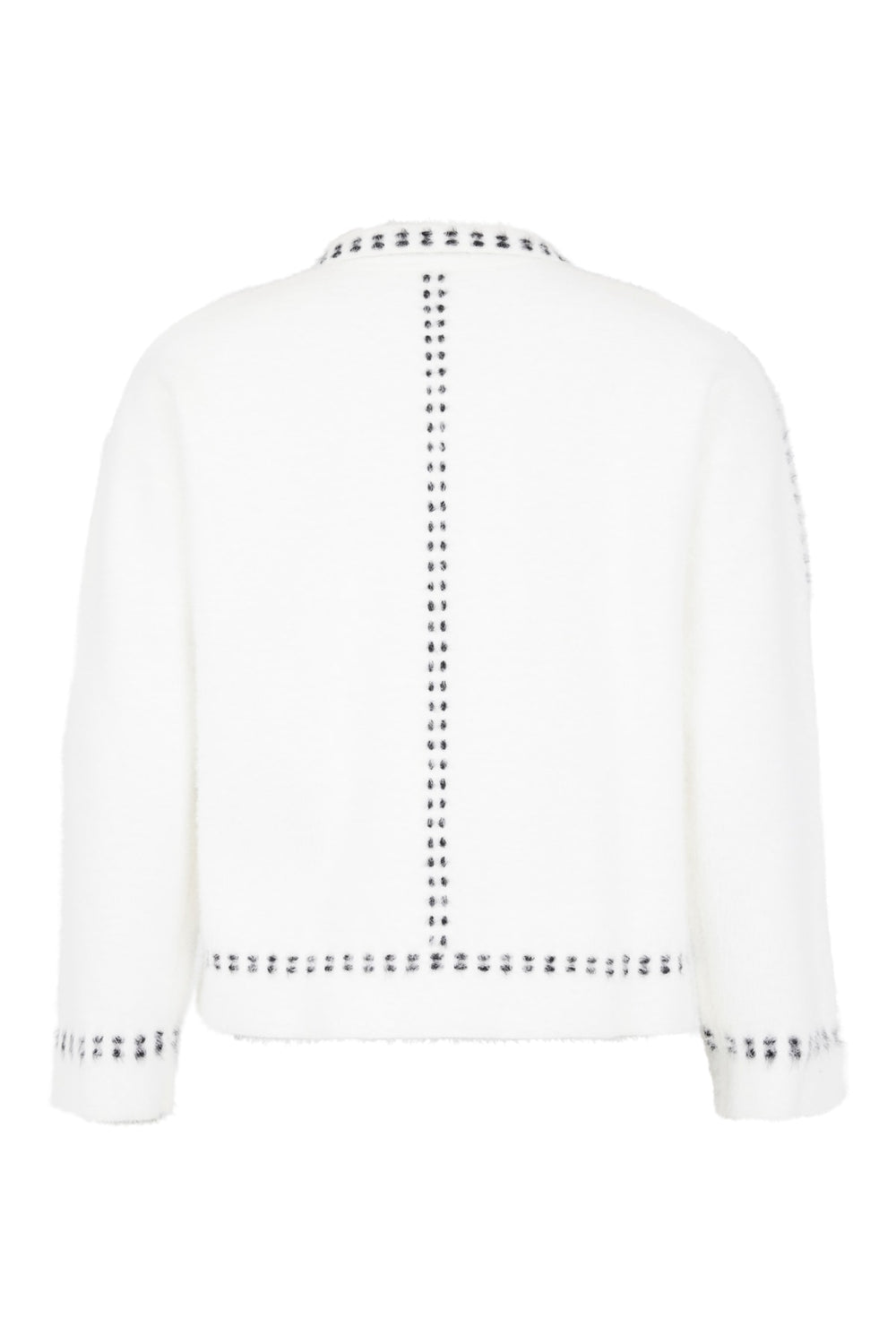 I'cona Pickstitch Detail Button Front Cardigan with Collar and Pockets in Off-White