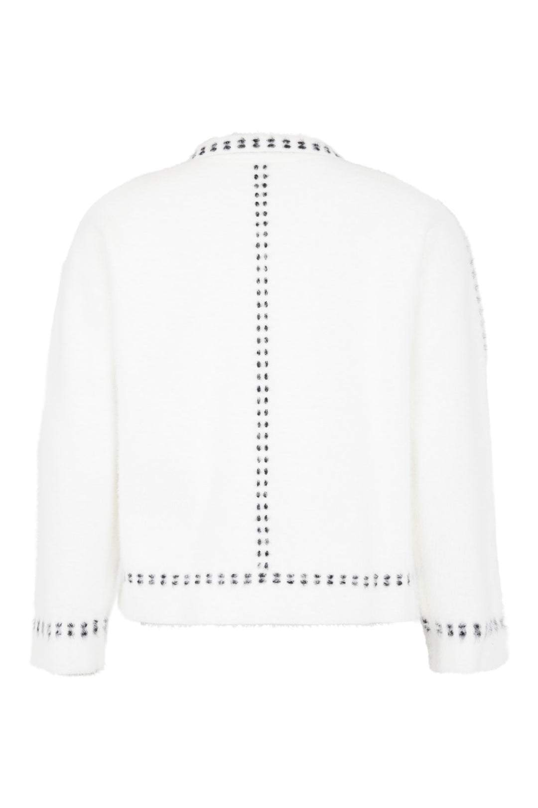 I'cona Pickstitch Detail Button Front Cardigan with Collar and Pockets in Off-White
