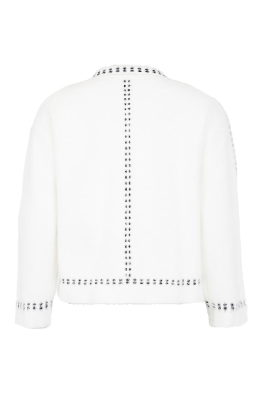 I'cona Pickstitch Detail Button Front Cardigan with Collar and Pockets in Off-White
