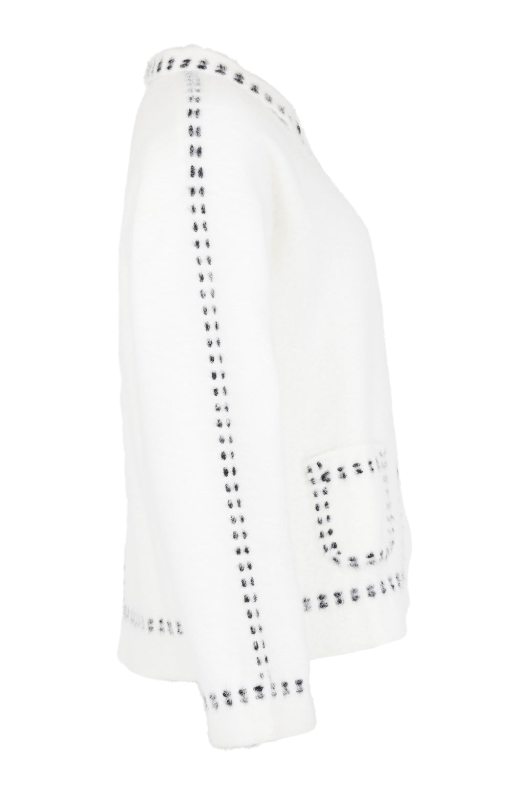 I'cona Pickstitch Detail Button Front Cardigan with Collar and Pockets in Off-White